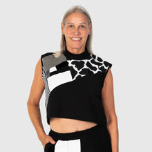 Load image into Gallery viewer, black + white  &#39;all-over reroll&#39; cropped mock neck tank top
