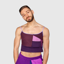 Load image into Gallery viewer, Purple &#39;all-over reroll&#39; cropped tank top
