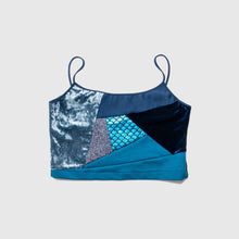 Load image into Gallery viewer, Blue &#39;all-over reroll&#39; cropped tank top

