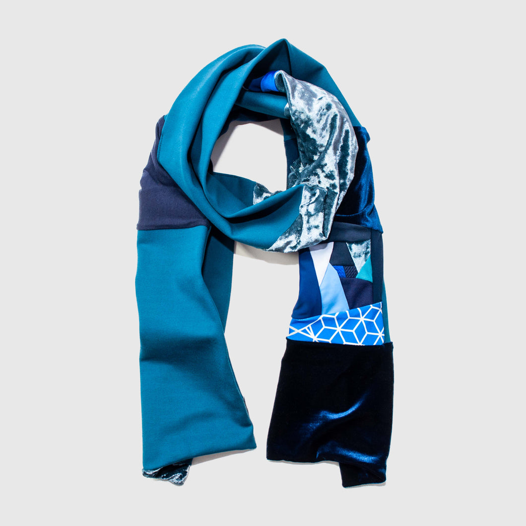 Blue 'all-over reroll' scarf