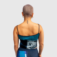 Load image into Gallery viewer, Blue &#39;all-over reroll&#39; cropped tank top
