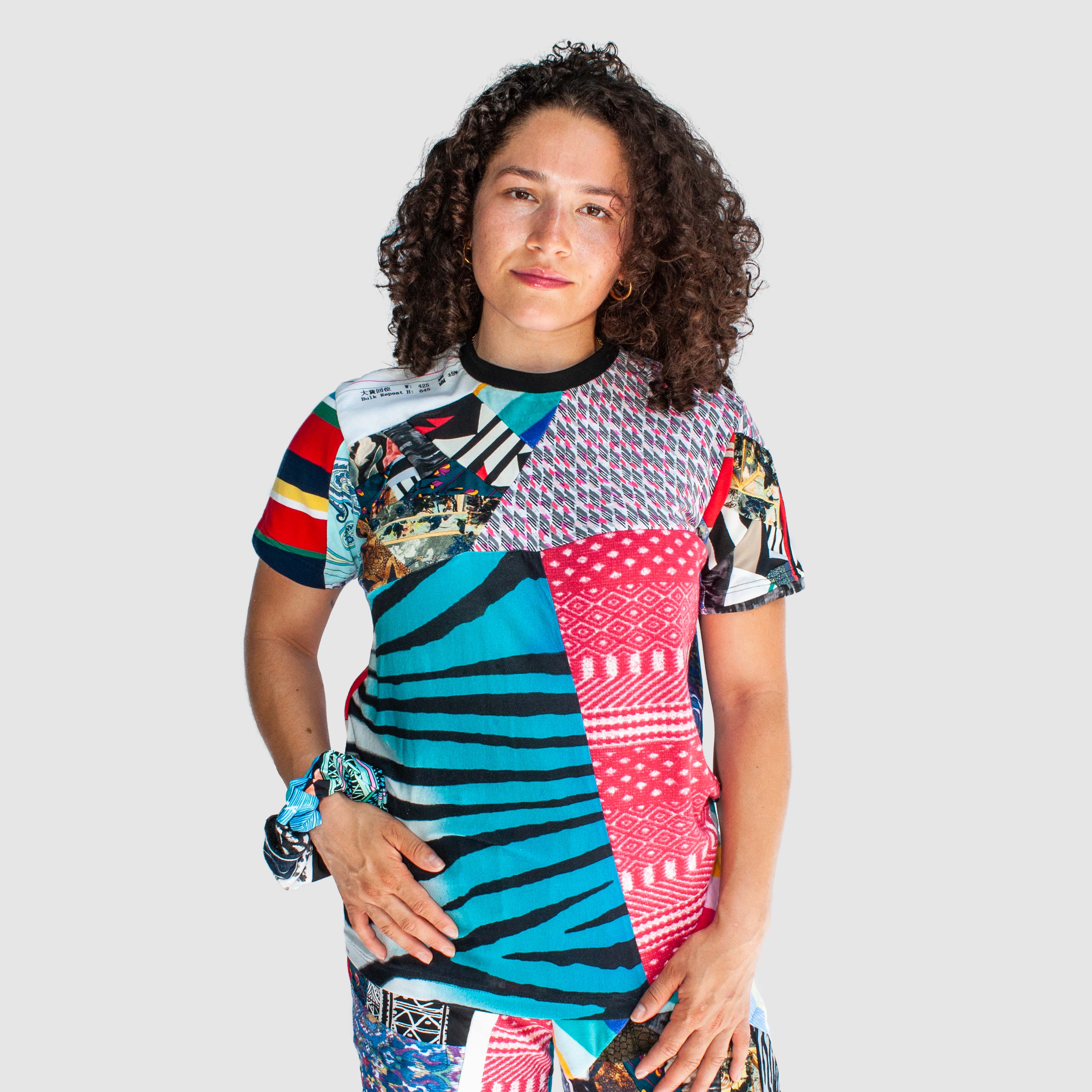mixed print 'all-over reroll' short sleeve tee shirt – Zero Waste