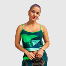 Load image into Gallery viewer, Green &#39;all-over reroll&#39; cropped tank top
