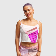 Load image into Gallery viewer, Pink &#39;all-over reroll&#39; cropped tank top
