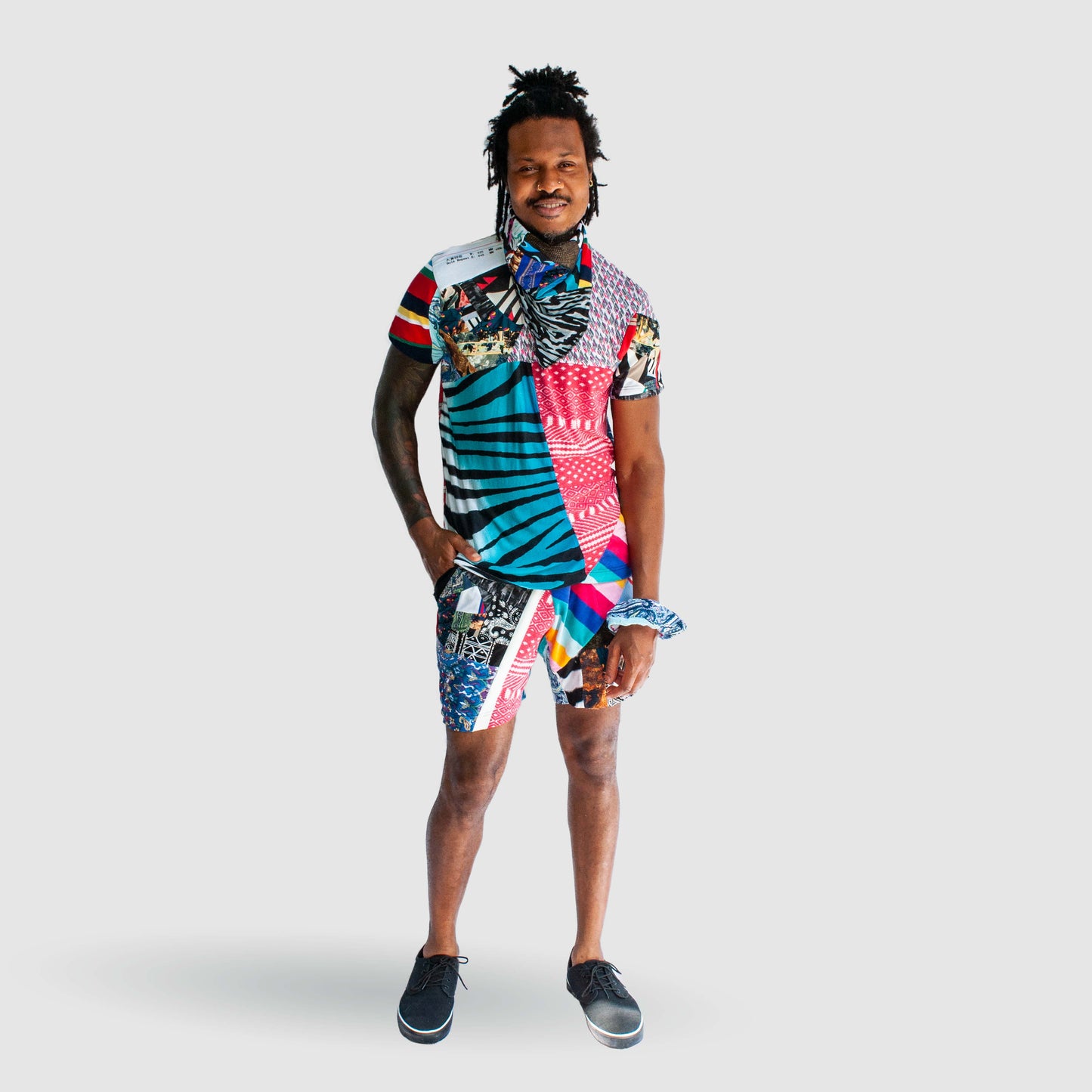 mixed print 'all-over reroll' short