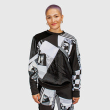 Load image into Gallery viewer, black + white  &#39;all-over reroll&#39; bundle (sweatshirt + jogger)
