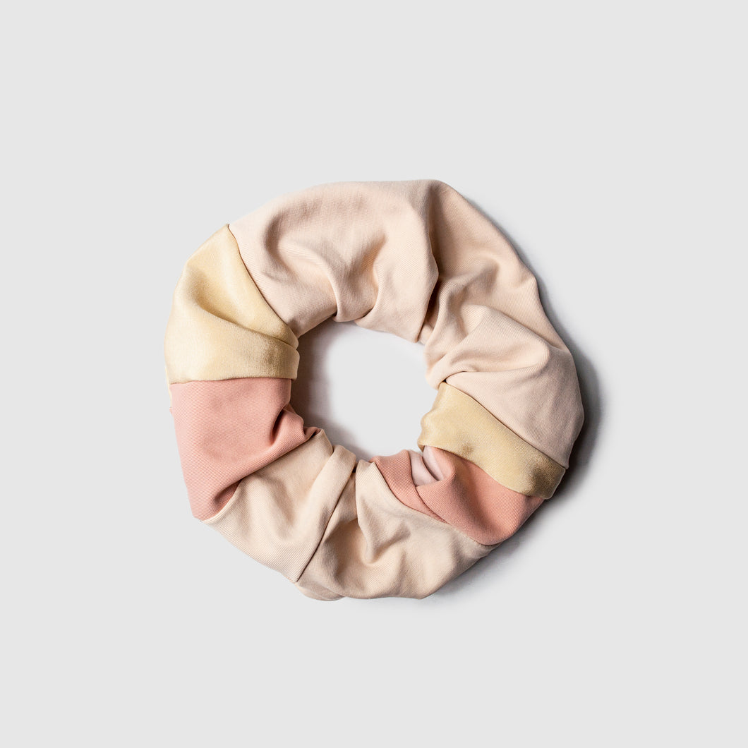 khaki scrunchie made by zero waste Daniel a sustainable fashion brand in ny